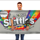 Man wearing Zombie Skittles costume